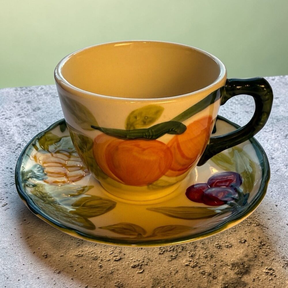 Franciscan Fresh Fruit Tea Cups and Saucers Made in USA Set of 2 4 Pieces - Picture 4 of 9
